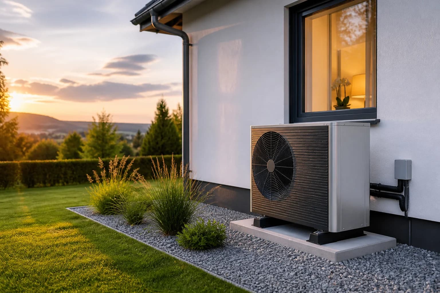 Air source heat pump installed outside a home in Norfolk
