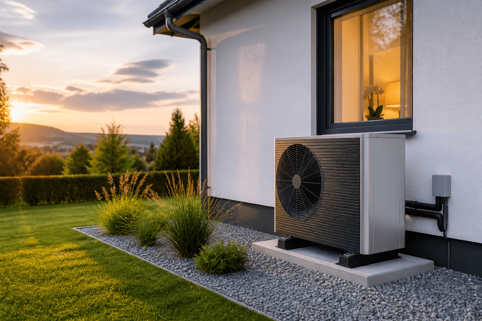 Air source heat pump installed outside a home in Norfolk